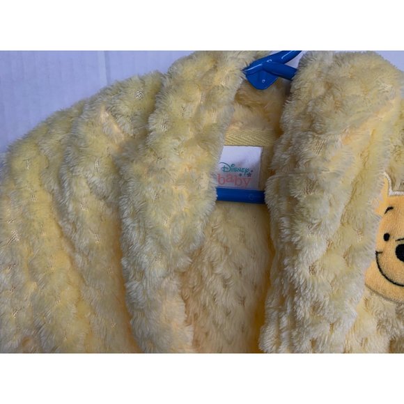 Disney Baby Winnie the Pooh Yellow Bath Robe Size 0 12 months Soft With Tie Hood - Picture 2 of 3